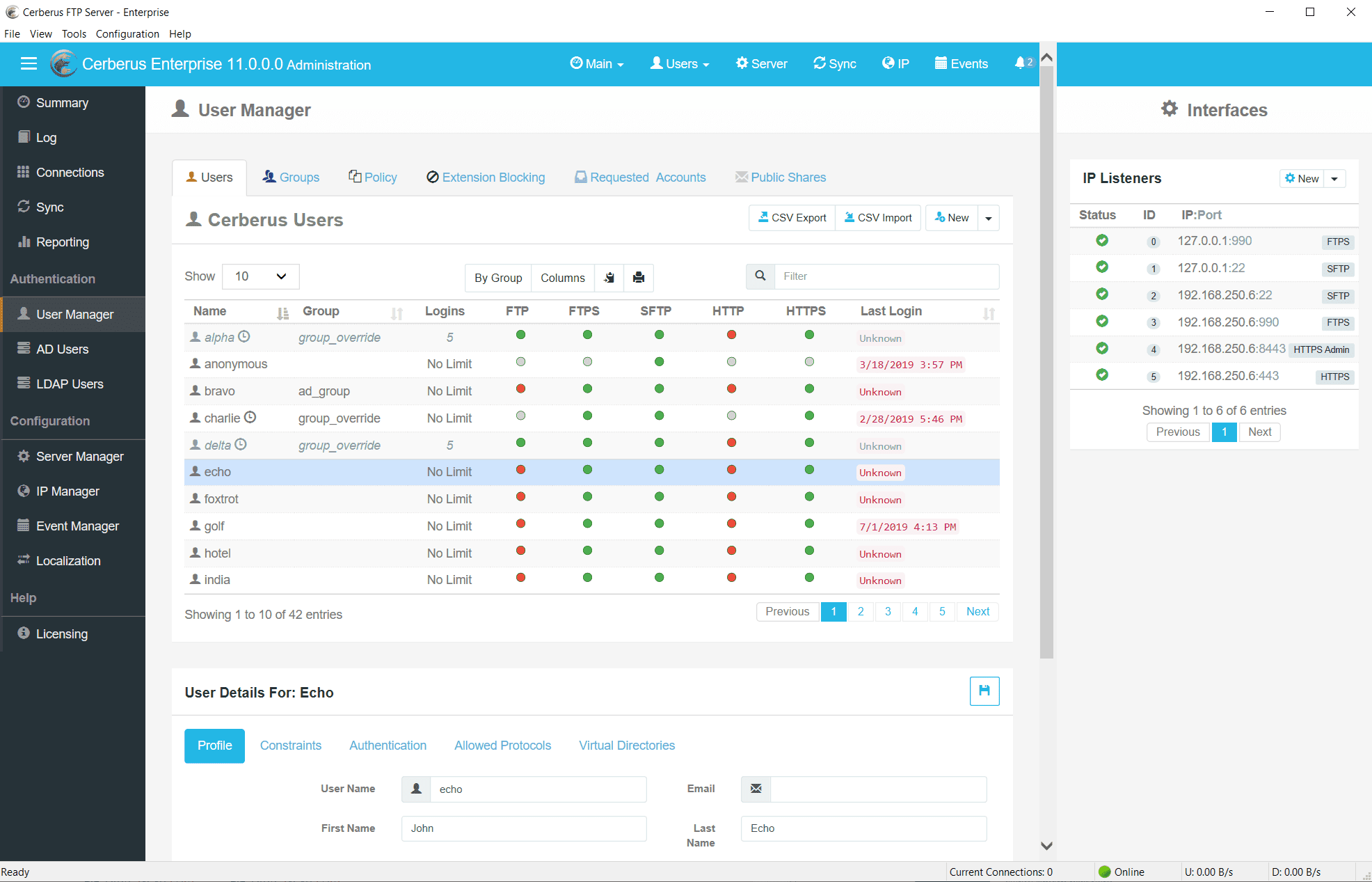 Cerberus FTP Server 11 User Manager