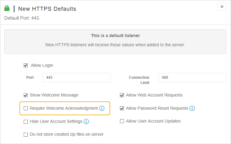 Cerberus FTP Server Listener Checkbox Settings