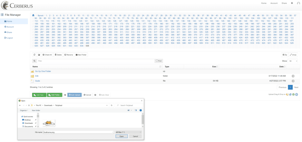 Example with failed upload